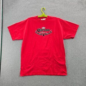 VINTAGE Corona Men Shirt XL Red Corona Extra Logo Short‎ Sleeve